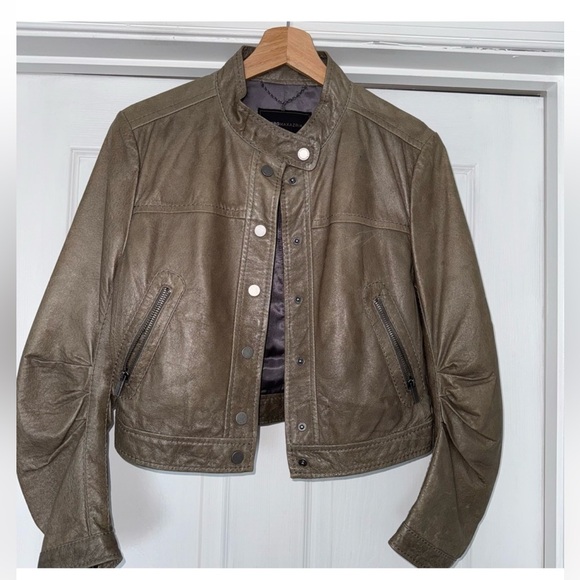 BCBGMaxAzria Jackets & Blazers - BCBG MaxAzria Leather Moto Jacket, Army or Olive Green, Size Small